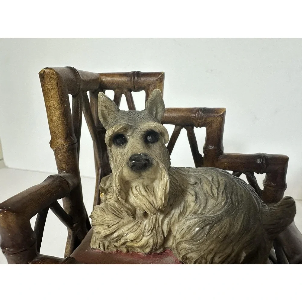 Vtg Scottie/Schnauzers Terriers Bamboo Dog Beds Bookends Resin Pair Chinoiserie